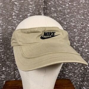 Retro Y2K Nike Swoosh Textured Bill Golf Visor Adjustable Hat Cap Cotton Beige